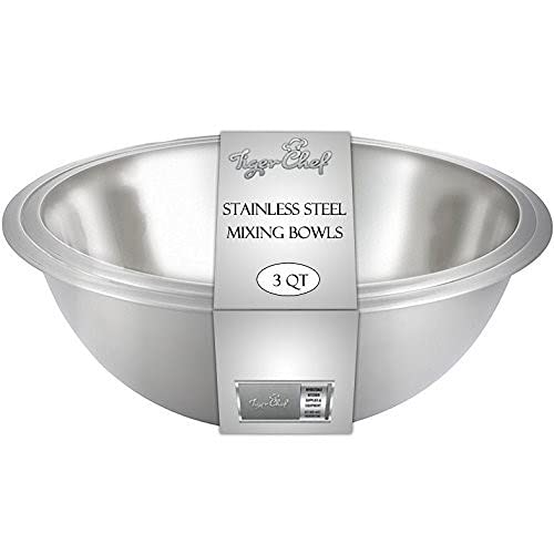 Tiger Chef Heavy Duty Mixing Bowl 3 Quart All-purpose Mixing Bowls for Home and Commercial Use - Best Prep Bowls for cake mixtures, dough’s, salads, pastas, dressings Stainless Steel - 2 Pack