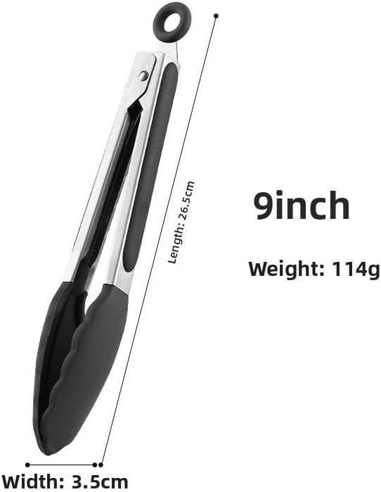 Silicone Kitchen Tongs for Cooking - 9+12 Inch Heat-Resistant Stainless Steel Cooking Tongs with Non-Slip Handle, Non-Scratch Tips for, BBQ, Salad & Air Fryer - 2-Pieceblack