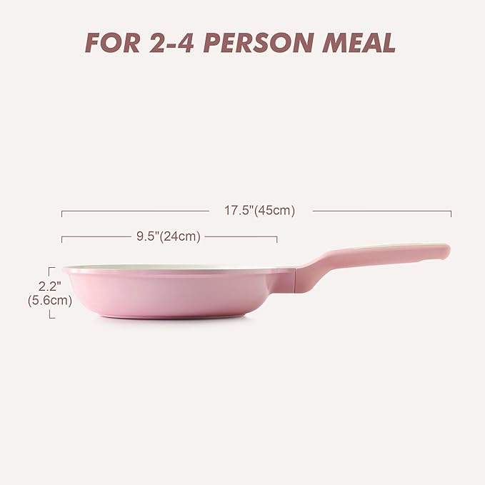 SENSARTE Nonstick Ceramic Frying Pan 9.5-Inch, Healthy Non Toxic Skillet, Induction Compatible Omelet Pan with Heat Resistant Handle, PFAS-Free, Sakura Pink