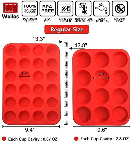 Walfos Silicone Muffin Pan Set - Regular 12 Cups Silicone Muffin Pan and Mini 24 Cups Cupcake Pan - BPA Free and Dishwasher Safe, Great for Making Muffin Cakes, Tart, Bread