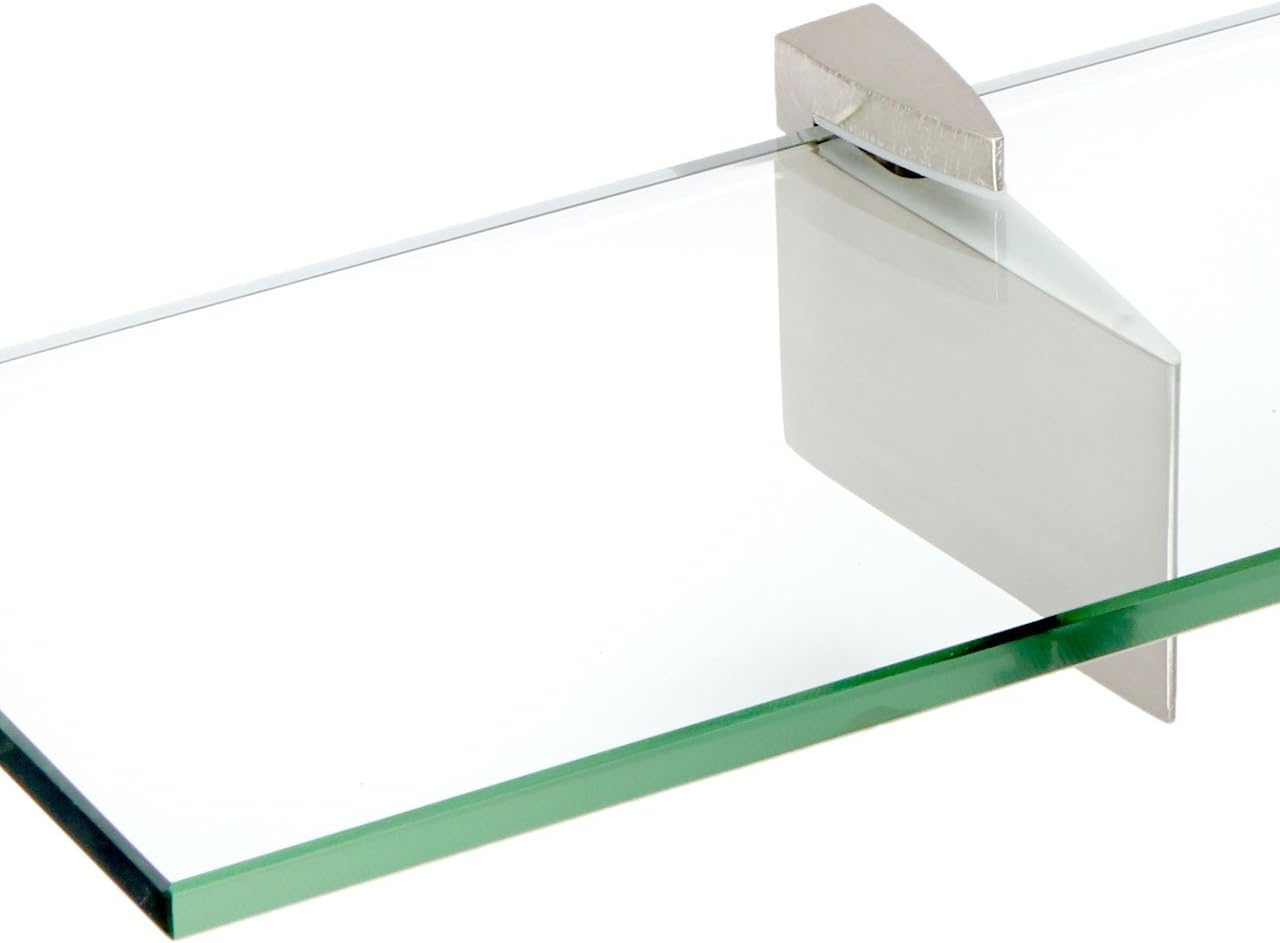Spancraft Glass R-6x12-Brushed Steel Raven Glass Shelf, Brushed Steel, 6" x 12"