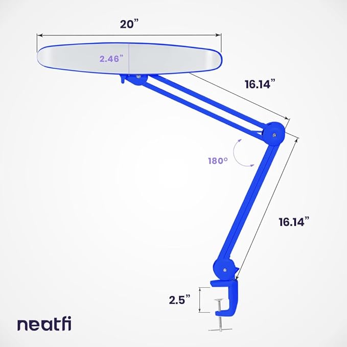 Neatfi XL 2,200 Lumens LED Task Lamp, 24W Super Bright Desk Lamp, 117 Pcs SMD LED, 4 Level Brightness, Dimmable, Task Light for Home, Office, Workbench (Non-CCT, Sapphire Blue)