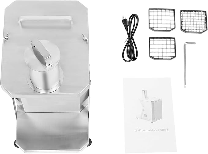 Automatic Dicing Machine, 100W Electric Vegetable Dicer Slicer, Automatic Veggie Fruit Cutting Dicing Machine with 3 Dicing Grid Knives for Milk Tea Shops Restaurants Hotels