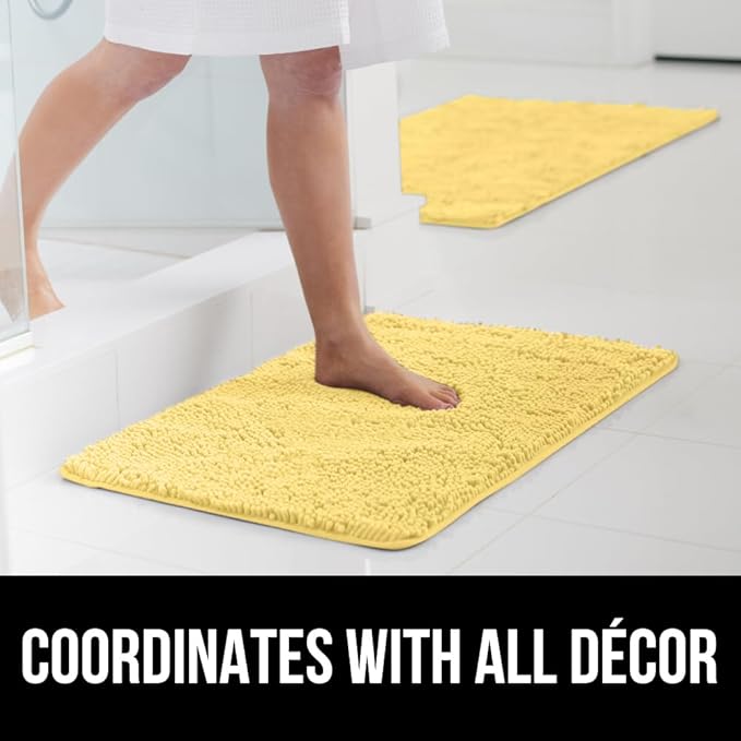 GORILLA GRIP Bath Rug Mat, Thick Soft Absorbent Chenille, Quick Dry Microfiber Mats, Rubber Backing Washable Shower Floor Rugs, US Designed Bathroom Bathmat Home Decor Accessories, 24x17 Yellow