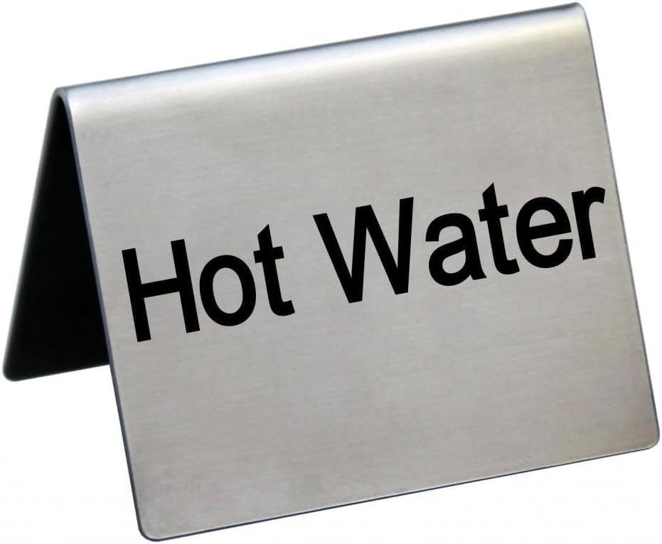 New Star Foodservice Stainless Steel Table Tent Sign (Silver (Hot Water), 2-Inch by 2-Inch (Set of 6))