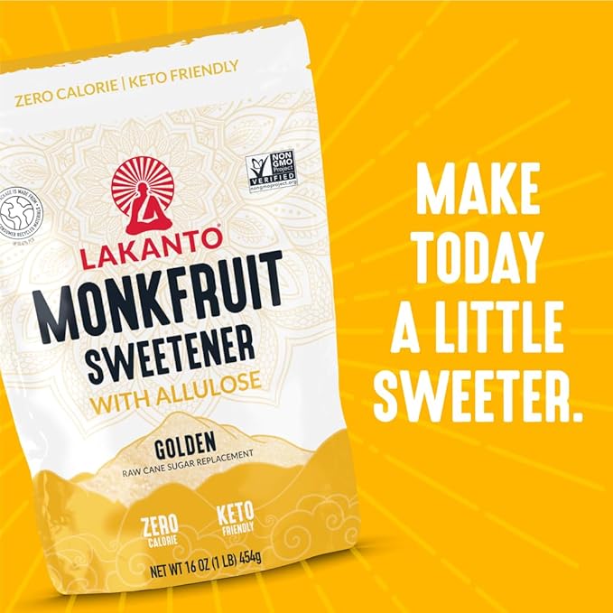 Lakanto Golden Monk Fruit Sweetener with Allulose - Raw Cane Sugar Substitute, Coffee, Tea, Baking, Erythritol Free, Gluten Free, Vegan, Keto Friendly, Sugar Replacement (Golden - 1 lb)