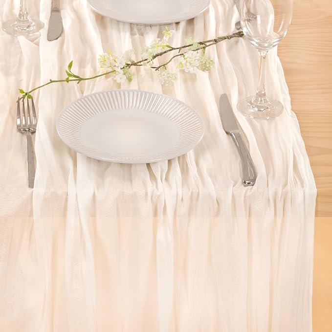 MLMC 3 Pack Ivory White Table Runner Rustic Gauze Cheesecloth Table Runner 10ft Cheese Cloth Centerpiece Decor 35x120 Inches for Wedding Dessert Anniversary Bridal Baby Shower Christmas Winter Decor