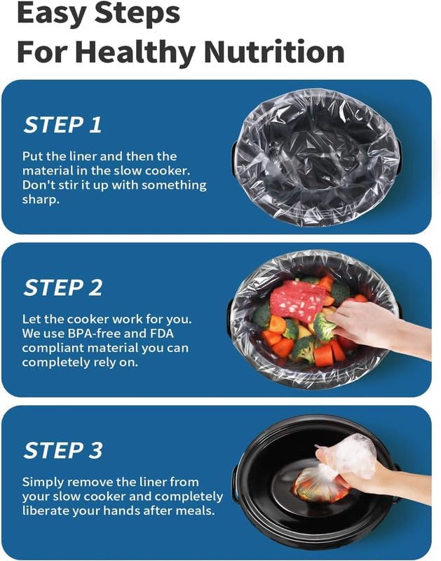 KOOC Slow Cooker Liners 14"x22" 20 Count Extra Large Size Disposable Pot Liners Cooking Bags Fit 6 qt to 10 qt Pot BPA Free Fresh Locking Seal Design