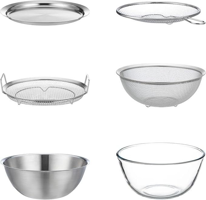SHIMOYAMA Stainless Steel Bowl & Plate 6-Pcs, Mixing Bowls with Lid, Borosilicate Glass Nesting Bowls for Whisking, Mixing, Kneading, Kitchen Gadgets