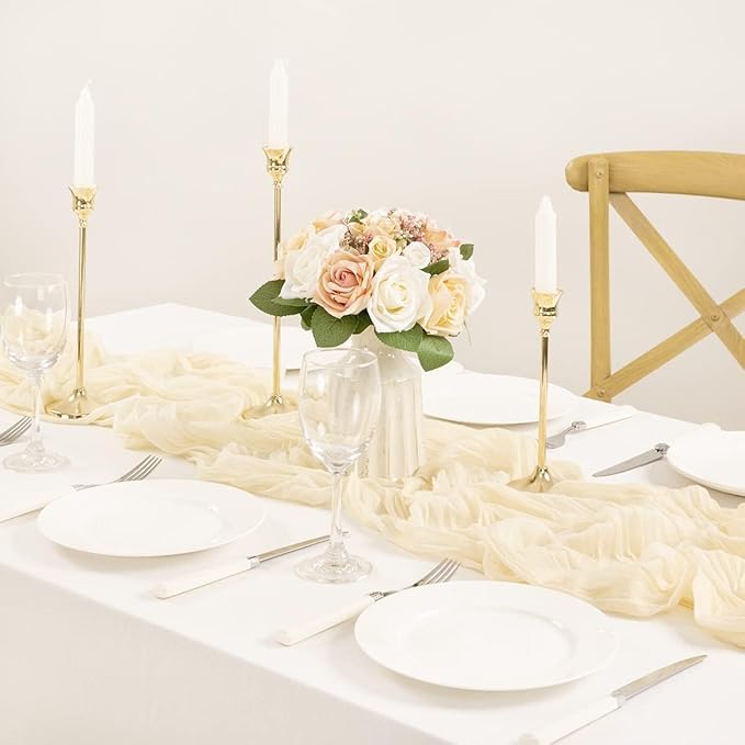 MLMC Beige Cheesecloth Table Runner 10ft Cream Rustic Gauze Cheese Cloth Table Runner 35x120 Inches Sheer Cloth Centerpiece for Wedding Baby Bridal Shower Christmas Home Decor