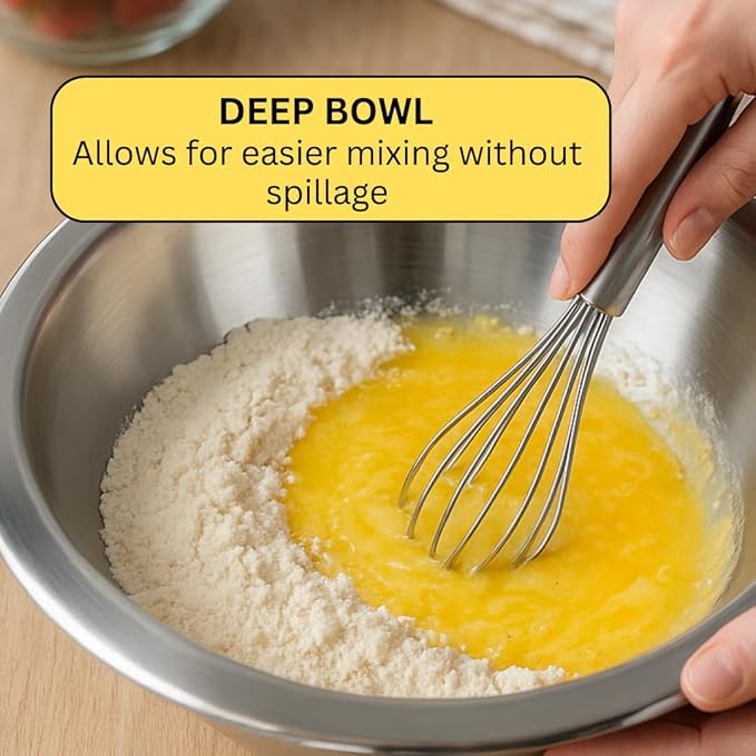 Stainless Steel Bowl | 9.75" x 4" (24.8 cm x 10.2 cm) | Brushed Finish with Polished Rim | Perfect for Mixing & Serving | Lightweight & Durable | Suitable for All Occasions