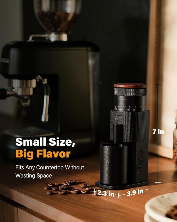 SHARDOR All-Metal Single-Dose Coffee Grinder – Quiet DC Motor, Home-use Espresso Grinder, Burr Coffee Grinder, with 80 Settings and an LED Power Display,Black