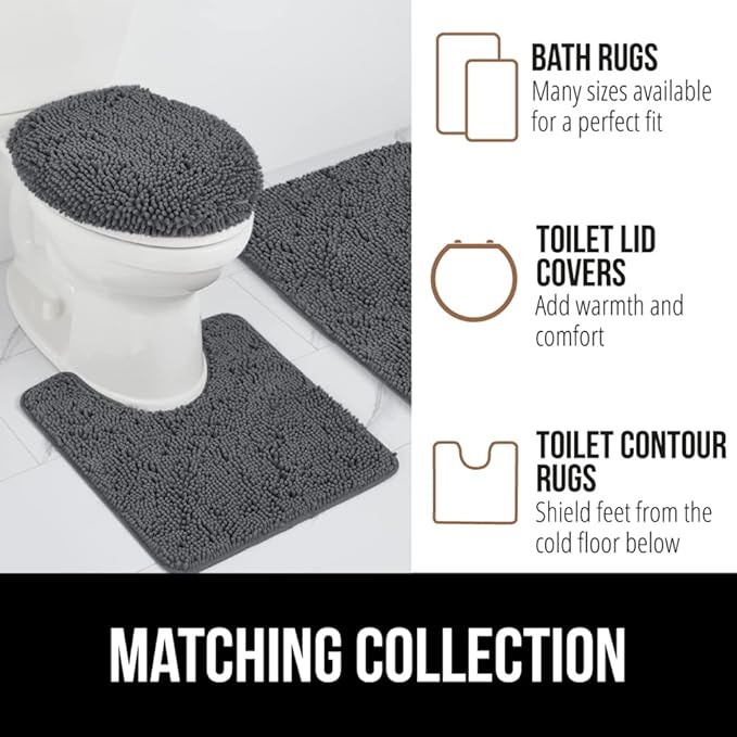 GORILLA GRIP Bath Rug Mat 44x26, Soft Absorbent Chenille, Quick Dry Microfiber Mats, Rubber Backing Washable Shower Floor Rugs, Bathmat Runner, US Designed Bathroom Home Decor Accessories Charcoal