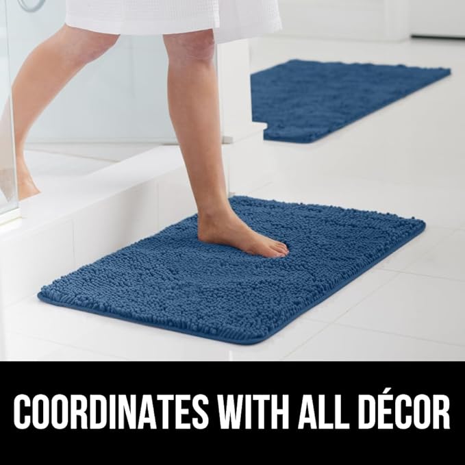 GORILLA GRIP Bath Rug Mat 30x20, Thick Soft Absorbent Chenille, Quick Dry Microfiber Mats, Rubber Backing Washable Shower Floor Rugs, US Designed Bathroom Bathmat Home Decor Accessories, Blue