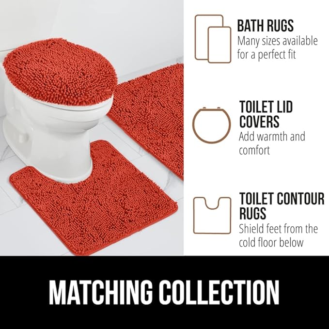 GORILLA GRIP Bath Rug Mat 60x24, Thick Soft Absorbent Chenille, Quick Dry Microfiber Mats, Rubber Backing, Machine Washable Shower Floor Rugs, Bathmat Runner, Bathroom Decor Accessories Sunset Orange