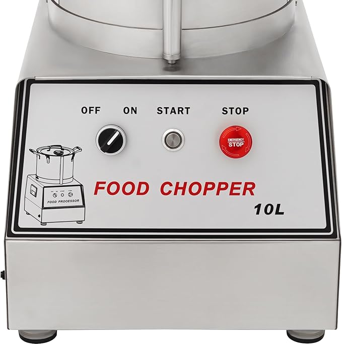 1100W Commercial Food Processor, 10L Stainless Steel Electric Food Chopper Machine, 1400RPM Grinder with Safety Lock & Clear Lid