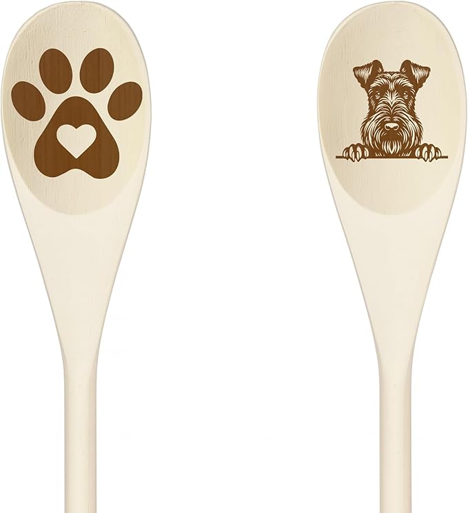 Decorative Wooden Spoons with Peeking Dog Designs, Paw Print and Dog Head, Kitchen Utensils Set of 2 (IRISH TERRIER)