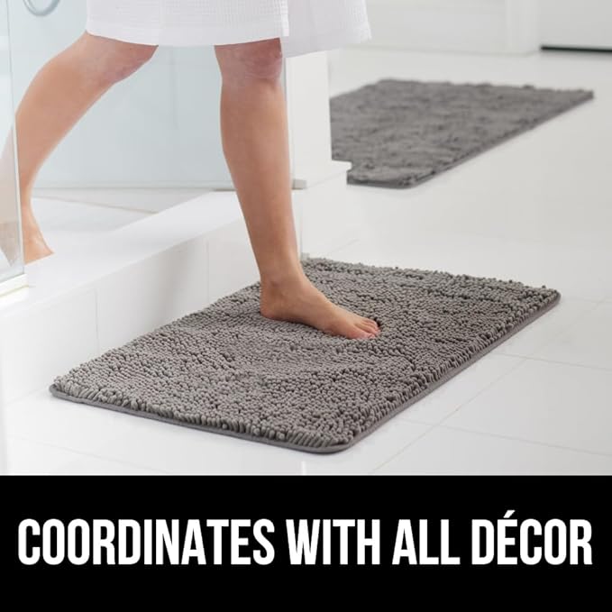 GORILLA GRIP Bath Rug Mat 44x26, Thick Soft Absorbent Chenille, Quick Dry Microfiber Mats, Rubber Backing Washable Shower Floor Rugs, Bathmat Runner, US Designed Bathroom Home Decor Accessories Grey