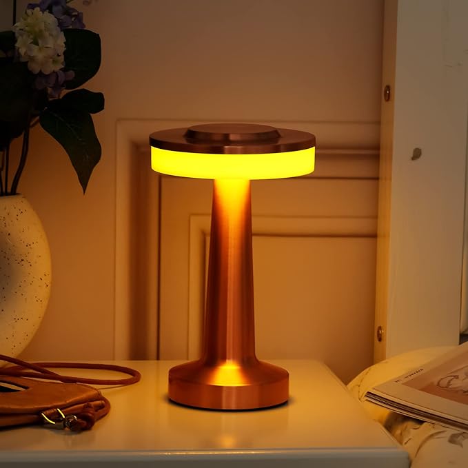 Riakrum 4 Pcs LED Portable Cordless Table Lamp with Touch Sensor 3 Color Stepless Dimming Rechargeable Battery up to 15 Hours Cordless Table Light Wireless Lamp for Nursery (Rose Gold)