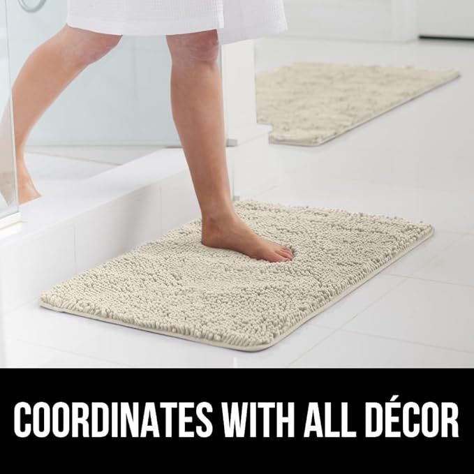 GORILLA GRIP Bath Rug Mat 60x24, Thick Absorbent Chenille, Quick Dry Microfiber Mats, Rubber Backing Washable Shower Floor Rugs, Bathmat Runner, US Designed Bathroom Home Decor Accessories Dusty Cloud