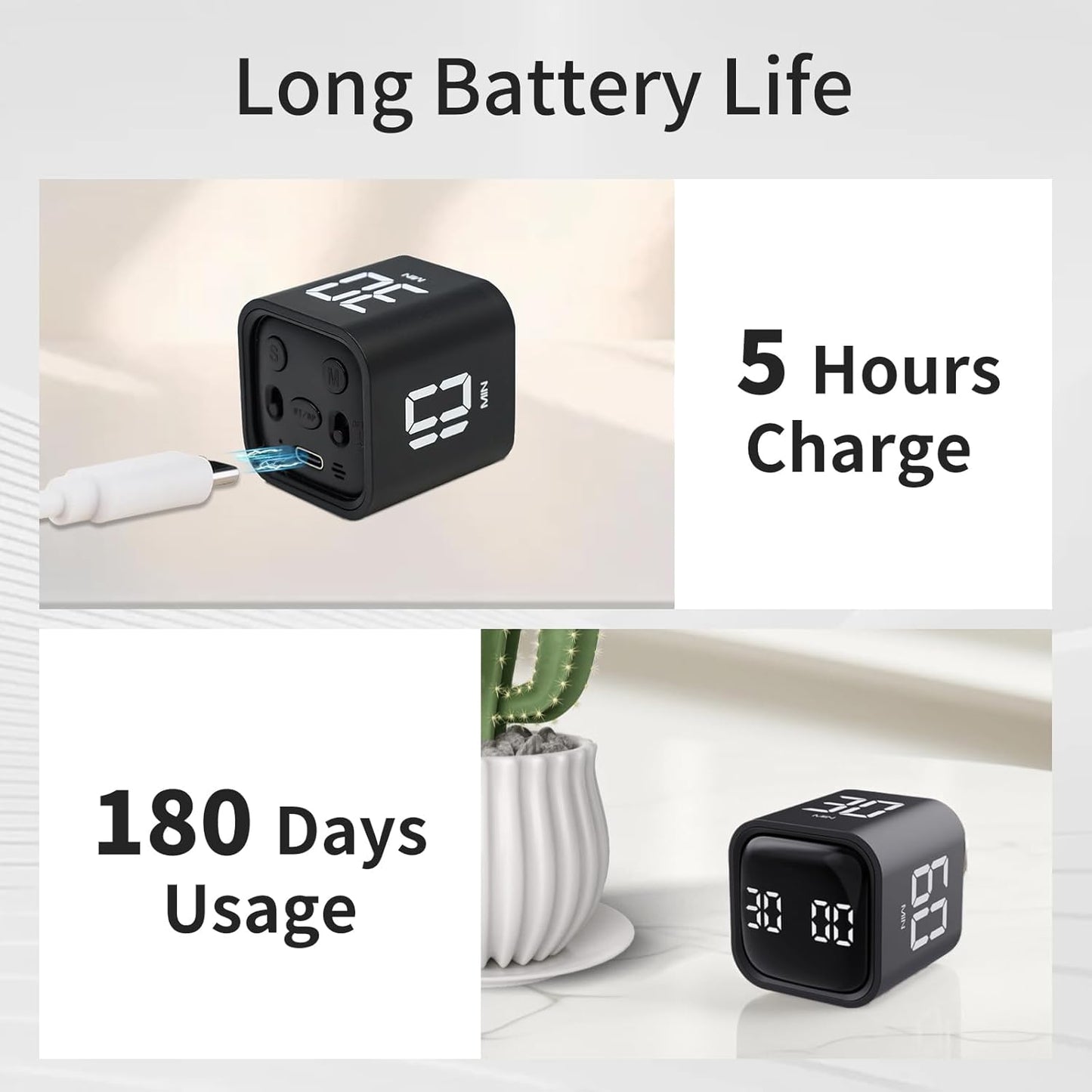 Productivity Timer Flip Gravity Sensor Cube Timer Countdown & Countup,Mute & Vibrate & Sound,5/10/30/60min & Custom Timing, Perfect for ADHD,Work,Learning,Kitchen Cooking