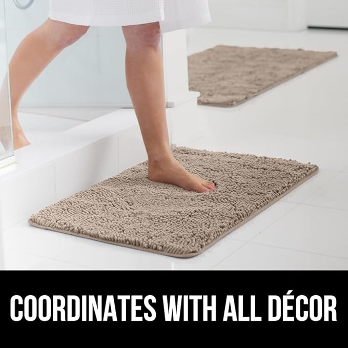 GORILLA GRIP Bath Rug Mat 60x24, Thick Absorbent Chenille, Quick Dry Microfiber Mats, Rubber Backing Washable Shower Floor Rugs, Bathmat Runner, US Designed Bathroom Home Decor Accessories Gray Beige