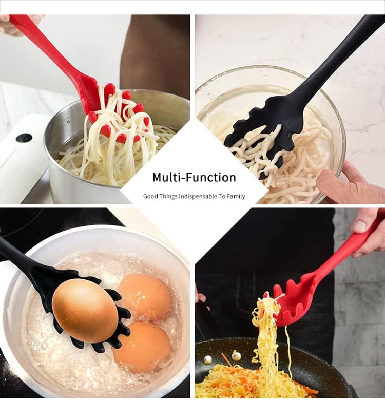 Silicone Pasta Fork (11.5"), High Heat Resistant to 480°F, Hygienic One Piece Design, Spaghetti Strainer & Server Spoon Pasta Forks (Gray)