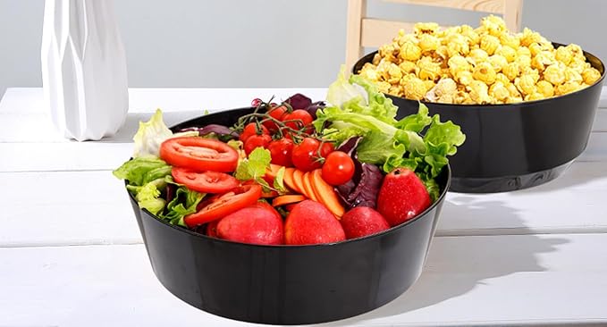 Hioasis 8 Pack Plastic Serving Bowls 128oz Black Plastic Bowls Heavy Duty Disposable Serving Bowls for Party Snack & Salad & Candy & Bar Buffet & New Year