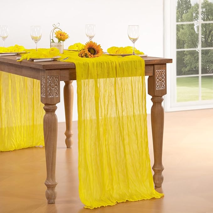 Lemon Yellow Cheesecloth Table Runner 4 Pack Christmas Table Runners Boho Gauze 120 Inches Yellow Cheese Cloth Table Decor for Xmas Holiday Season Parties Wedding Bridal Baby Shower Decor