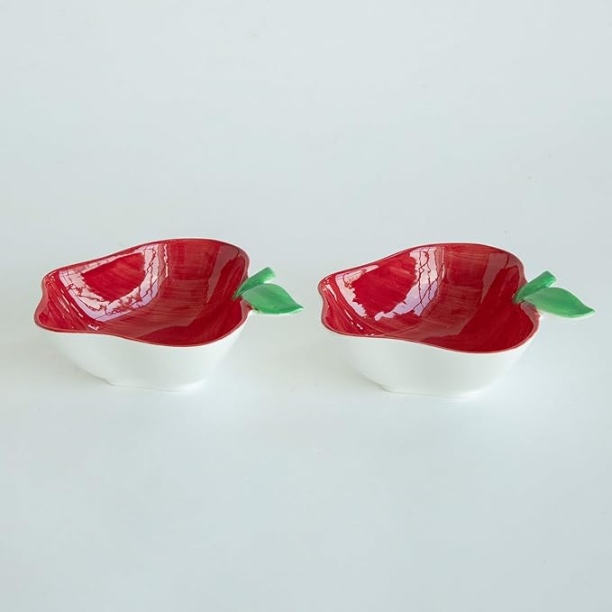 Apple-Shaped Salad Serving Bowls,Mini Size Mixing Bowl Set for Salad, Preparing, Fruit, Vegetables,Food Safe,Unique Kitchenware Gift for Holidays, Parties, Home Decor-2pcs
