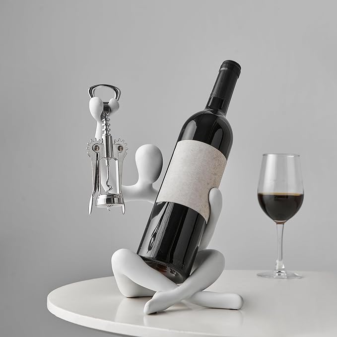 XINXUAN Abstract Wine Bottle Holder Home Decor, Resin Hollow-Out Design Decorative Wine Rack (White)