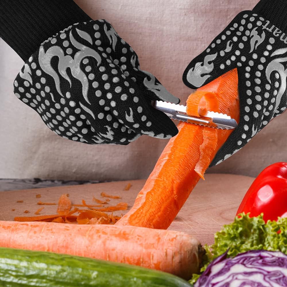 Comsmart BBQ Gloves, 1472 Degree F Heat Resistant Grilling Gloves Silicone Non-Slip Oven Gloves Long Kitchen Gloves for Barbecue, Cooking, Baking, Cutting(Gray)