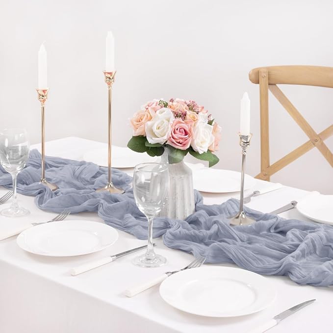 MLMC Grey Table Runner Cheesecloth Table Runner 10ft Sheer Rustic Gauze Cheese Cloth Centerpiece Decor 35x120 Inches for Wedding Party Bridal Shower Birthday Winter Decor