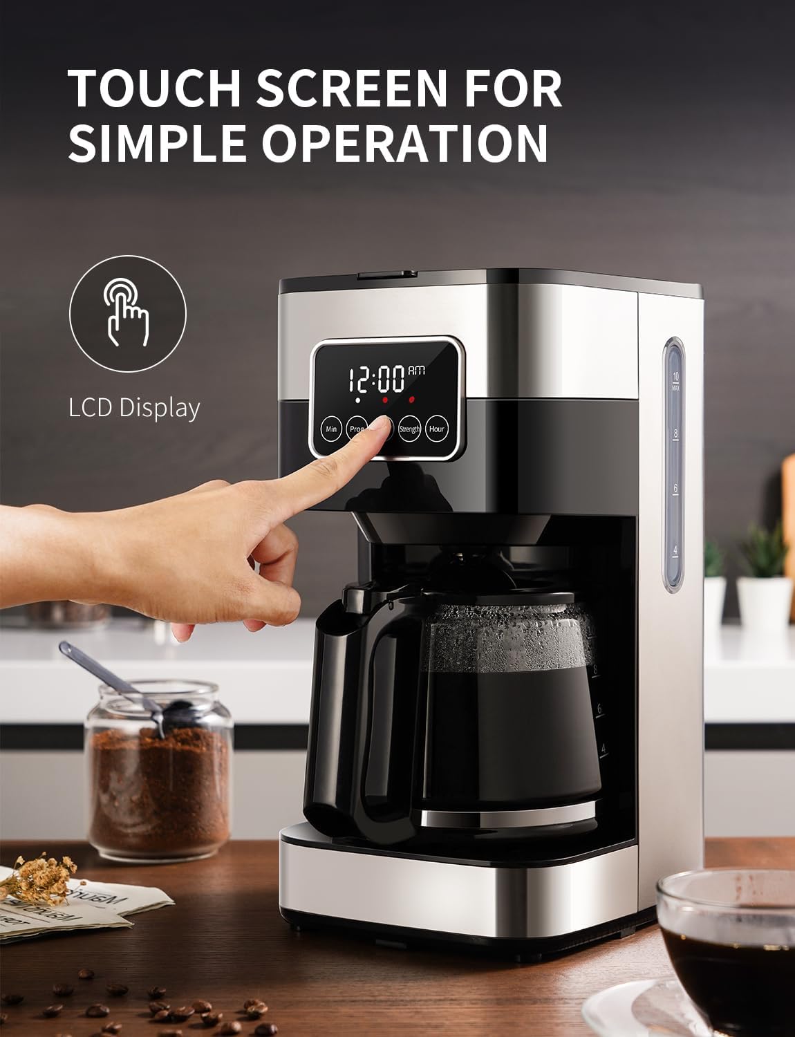 SHARDOR 10-Cup Programmable Coffee Maker, Regular & Strong Brew Drip Coffee Machine for Home and Office, Auto Shut Off, Permanent Filter, Silver