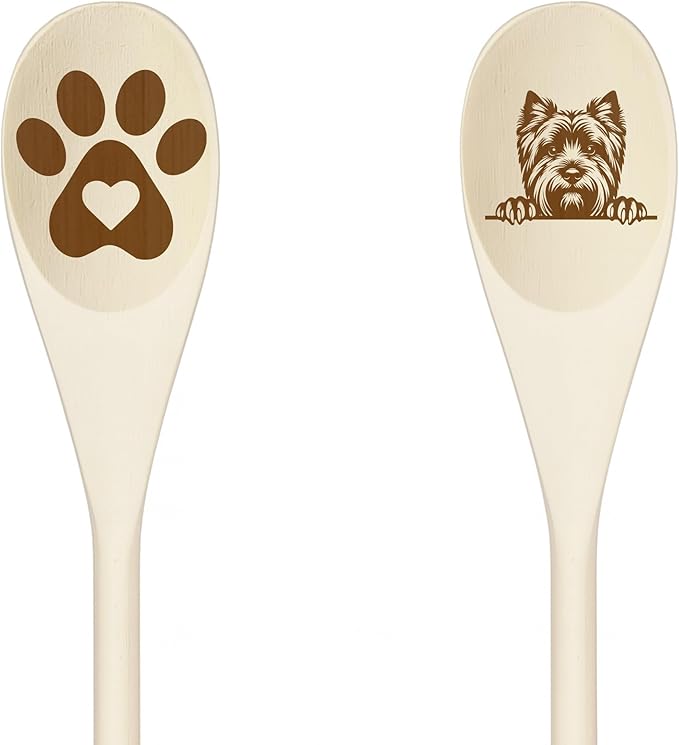 Decorative Wooden Spoons with Peeking Dog Designs, Paw Print and Dog Head, Kitchen Utensils Set of 2 (WEST HIGHLAND TERRIER)
