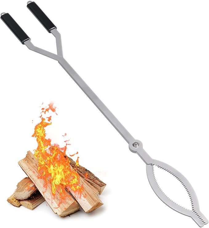 40" Fire Tongs Firewood Grabbers, Stainless Steel Large Fire Pit Tool Indoor Fireplace Outdoor Bonfire Campfire Backyard Deck Camping Log Grabbers Tool
