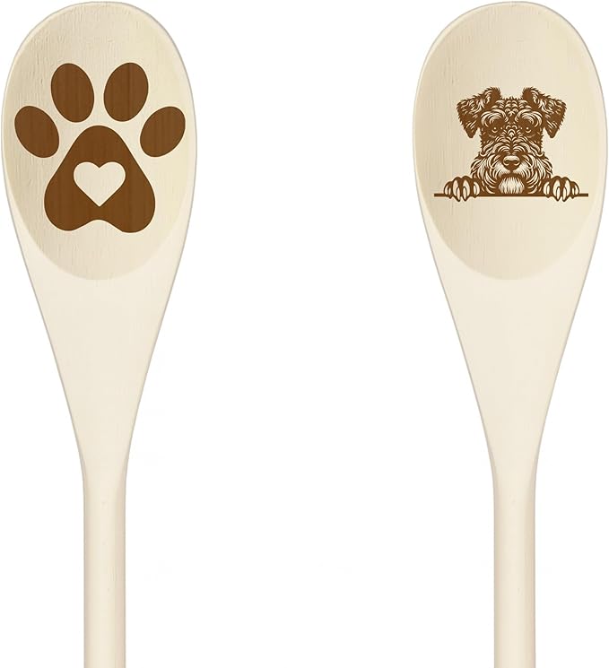 Decorative Wooden Spoons with Peeking Dog Designs, Paw Print and Dog Head, Kitchen Utensils Set of 2 (KERRY BLUE TERRIER)