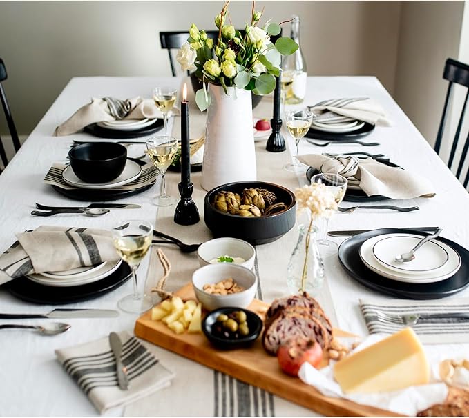 Solino Home Linen Table Runner 108 Inches Long - 100% Pure Linen Black and Natural Farmhouse Table Runner 14 x 108 Inch for Dining