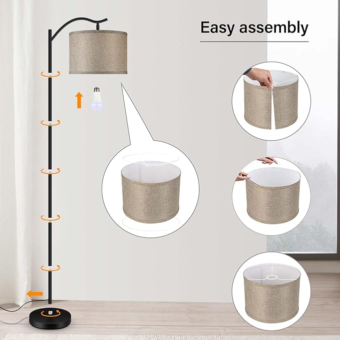 BoostArea Floor Lamp for Living Room,Arc Floor Lamp with Remote Control,Stepless Dimmable Brightness & Colors Temperature 2700k-6500k,Modern Standing Lamp for Bedroom Study Room Office,Jute