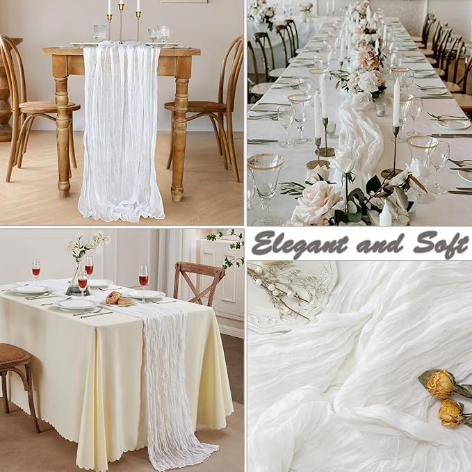 6 Pack White Cheesecloth Table Runner, 10FT Long Boho Gauze White Table Runner, 35x120 Inch Rustic Sheer Runners for Wedding Bridal Baby Shower Birthday Party Table Decor