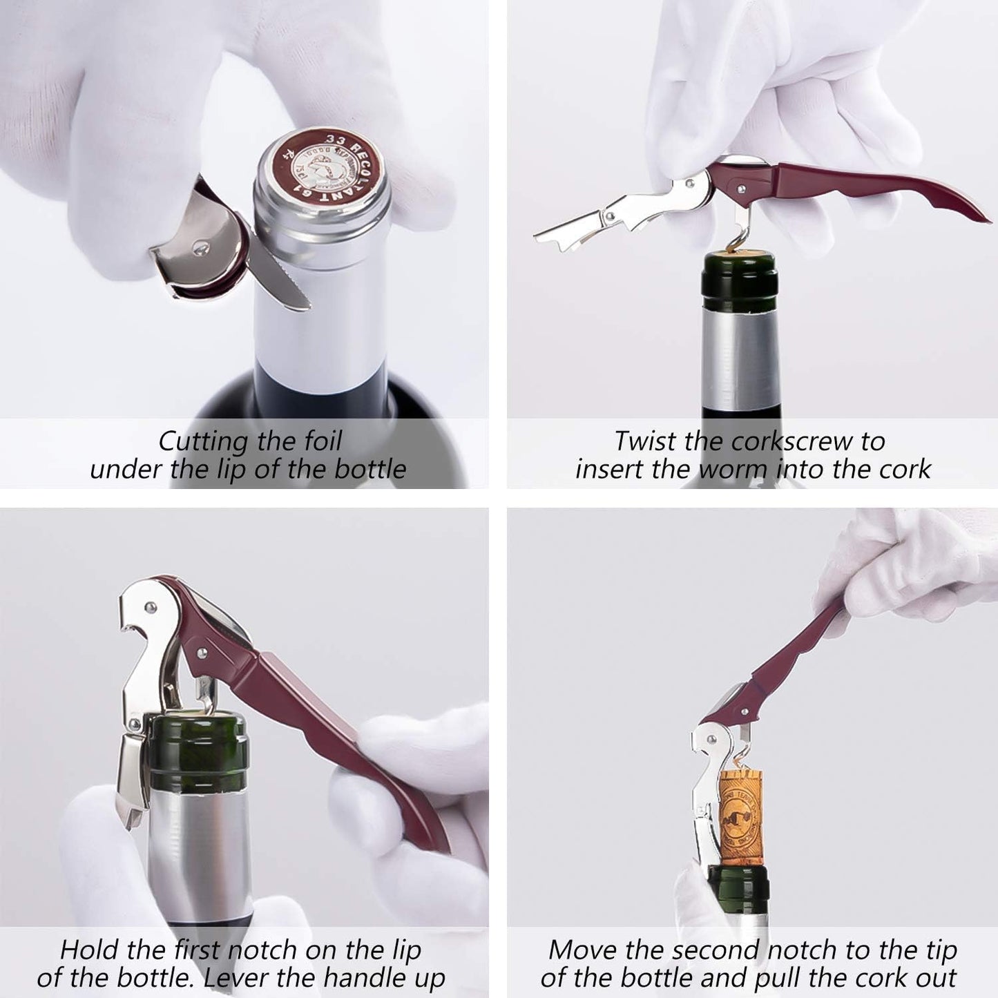 HYZ 2-Pack Wine Opener Waiter Corkscrew, Professional Wine Key for Servers, Bartender with Foil Cutter, Manual Wine Bottle Opener Double Hinged (Burgundy)