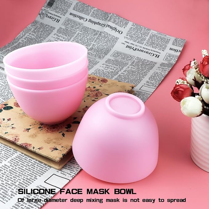 4 Inch Diy Silicone Facial Mask Mixing Bowl, 4 PCS Home Use Microwavable Silicone Facial Mud Bowl for Facial Mask, Mud Mask and Other Skincare Products, Cosmetic Beauty Tool for Home Salon,Pink