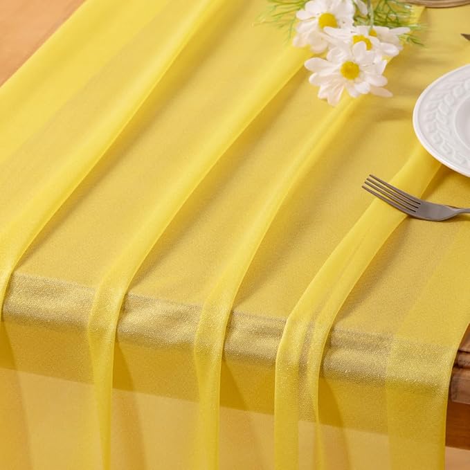 Socomi Yellow Gauze Table Runner Chiffon Like Wedding Table Runner 10FT 120 inches Long Boho Rustic for Bridal Shower Decorations Baby Shower