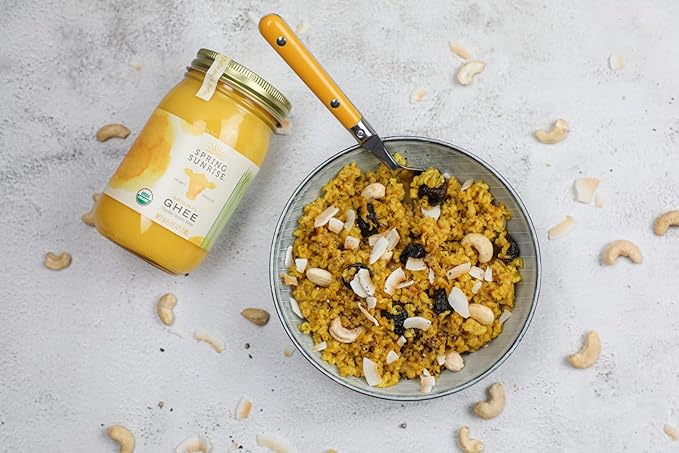 Spring Sunrise Grass Fed Organic Ghee - USDA Certified Clarified Butter - Keto & Paleo Friendly, Non-GMO, Gluten & Casein Free Cooking Oil - Sustainably Sourced - 32 oz Jar