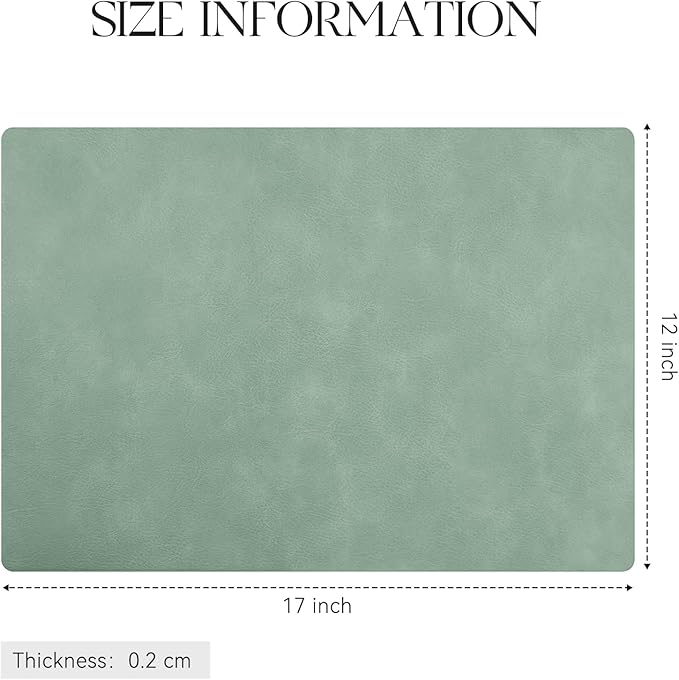 MOSAYT Vinyl Placemats Set of 4-12 X 17 Inch - Faux Leather 100% Waterproof Oil-Proof Wipeable PU Place Mats, Heat Resistant Reversible Table Mats for Kitchen, Dining, Outdoor (Green)