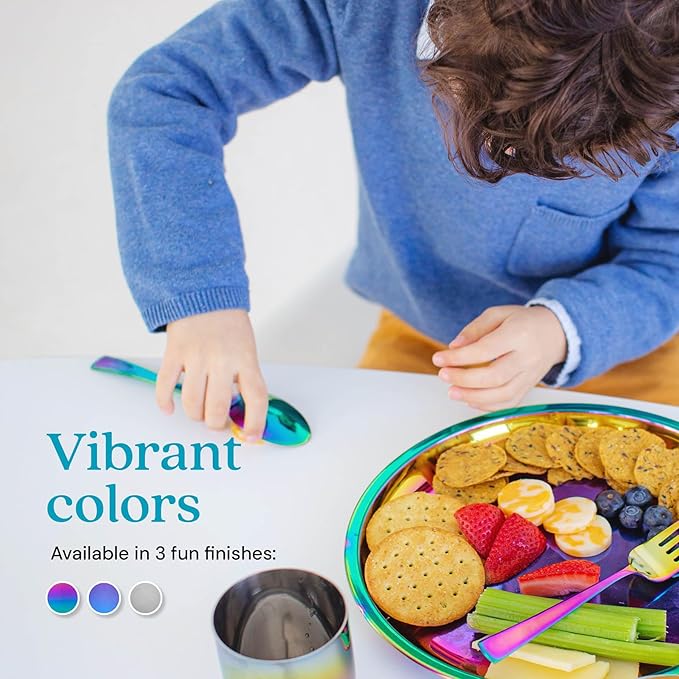 Ahimsa Stainless Steel Kids Plates, 9" Colorful Non Divided Stainless Steel Plates, Pediatrician Designed & Non Toxic, Unbreakable, Dishwasher Safe, Single Blue