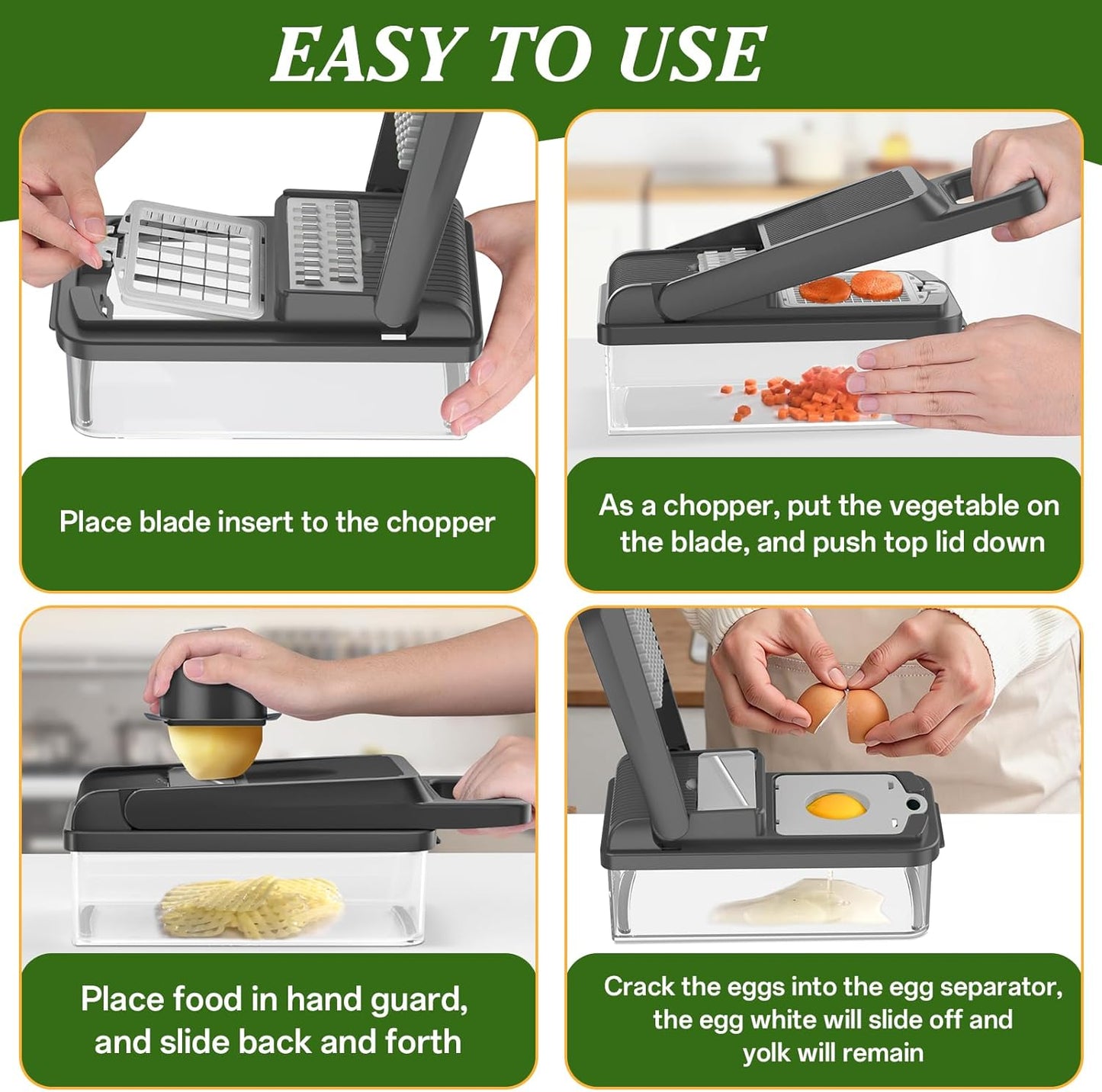 HomeHacks Vegetable Chopper Vegetable Cutter, 12 in 1 Kitchen Gadget, Dicer, Slicer, Onion Cutter, Salad, Cheese Grater & Egg Separator - Multi-Functional Veggie Chopper Lid with Handle (Grey)