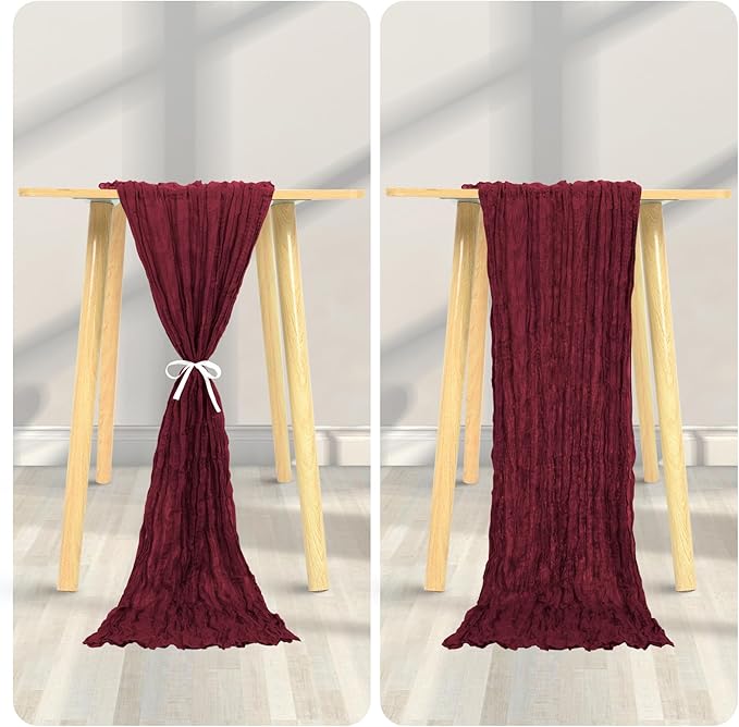 12 Pack Cheesecloth Table Runner 20 x 120 inch Cheese Cloth Table Runner Bulk,Romantic Boho Sheer Gauze Fabric Table Runners for Wedding Reception,Party,Bridal Shower Table Decor(Burgundy)