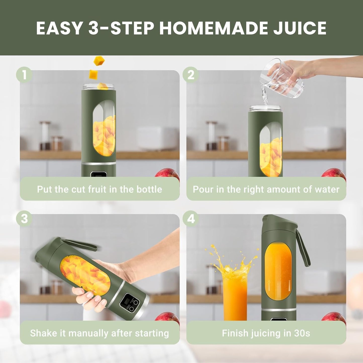 Portable Personal Electric USB Juicer,500ML Mini Blender Portable Blender For Shakes and Smoothies juice,12 Blades Great for Mixing,Compact、Convenient and Versatile (Green)