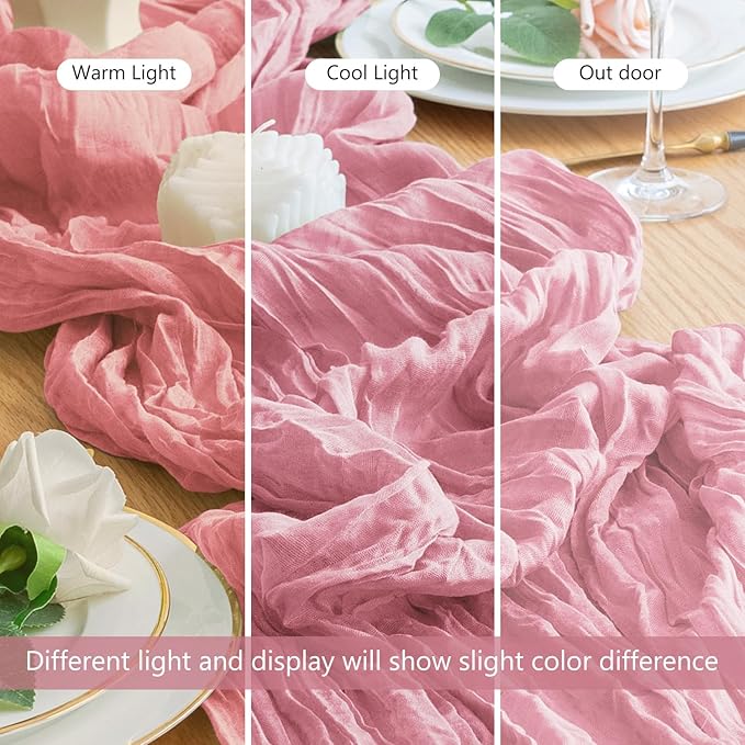 Wokceer Cheesecloth Table Runner 4Pack 10FT Pink Boho Gauze Cheese Cloth Table Runner for Party Long Rustic Sheer Table Runners for Baby Bridal Shower Wedding Easter Table Decor